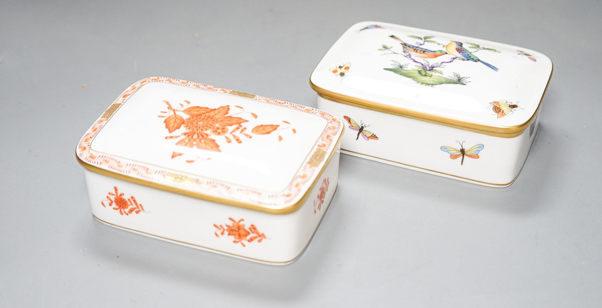 Two Herend Porcelain boxes and covers, 14 x 9.5cm